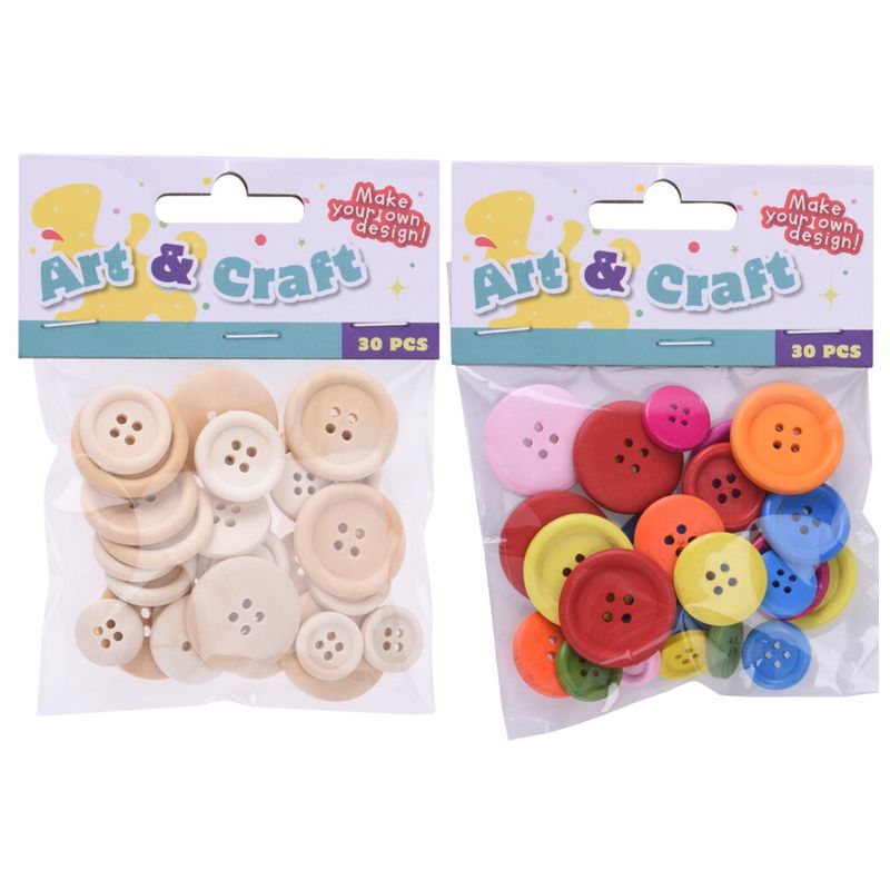 Round Wooden Buttons Mix 30pk | 2asks