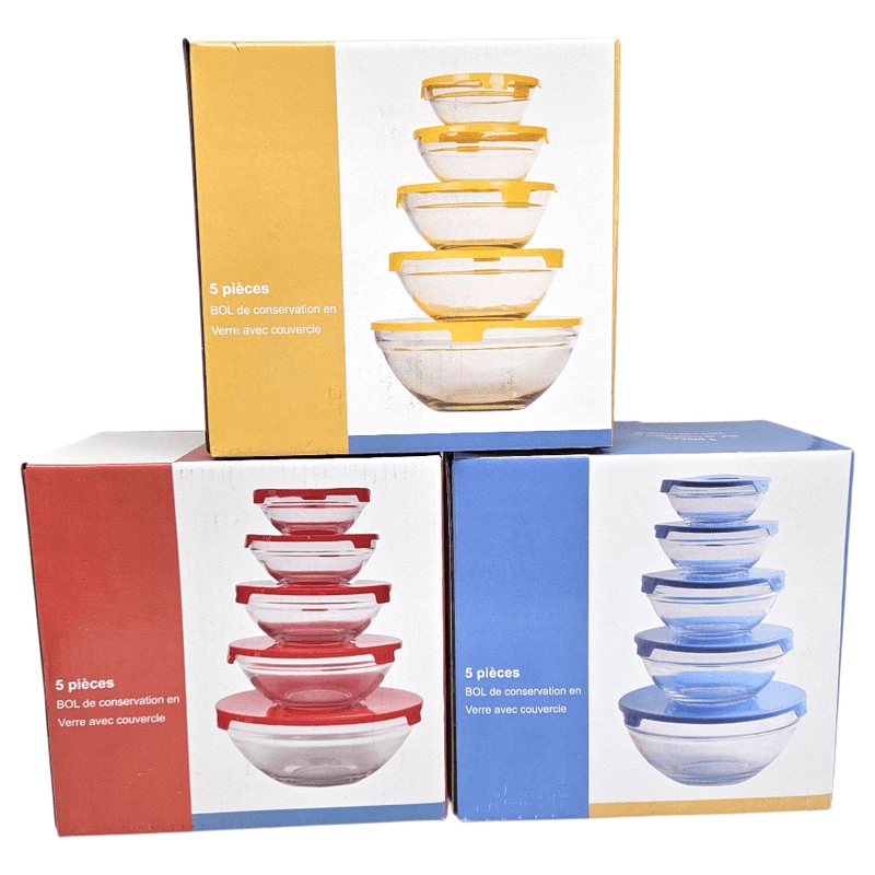 Glassboller med lokk 5pk | Oppbevaring og servering | 3 ass farger