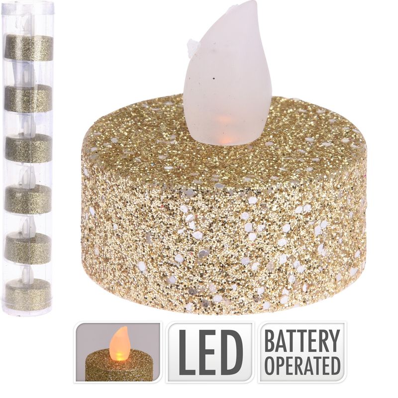 LED - telys med glitter - Gull 6pk