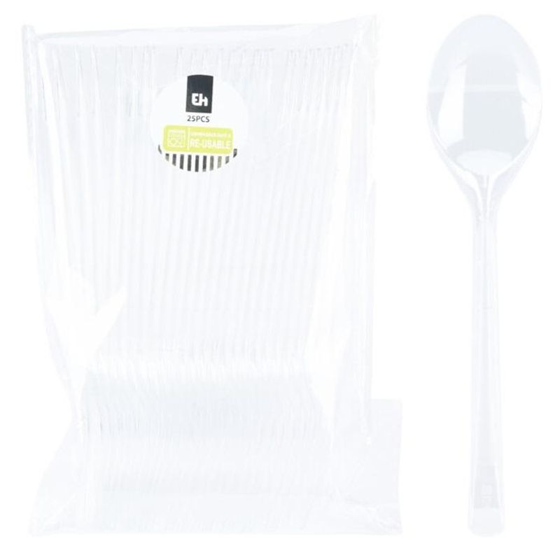 Reusable Plastic Spoon Clear 25pk