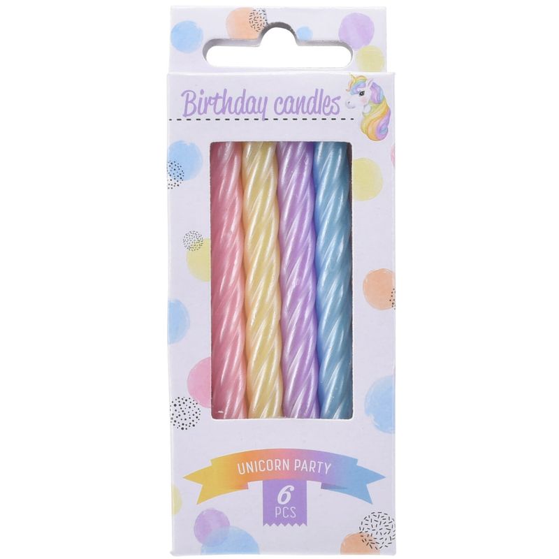 Cake Candle Twisted 6pk Unicorn Color Mix