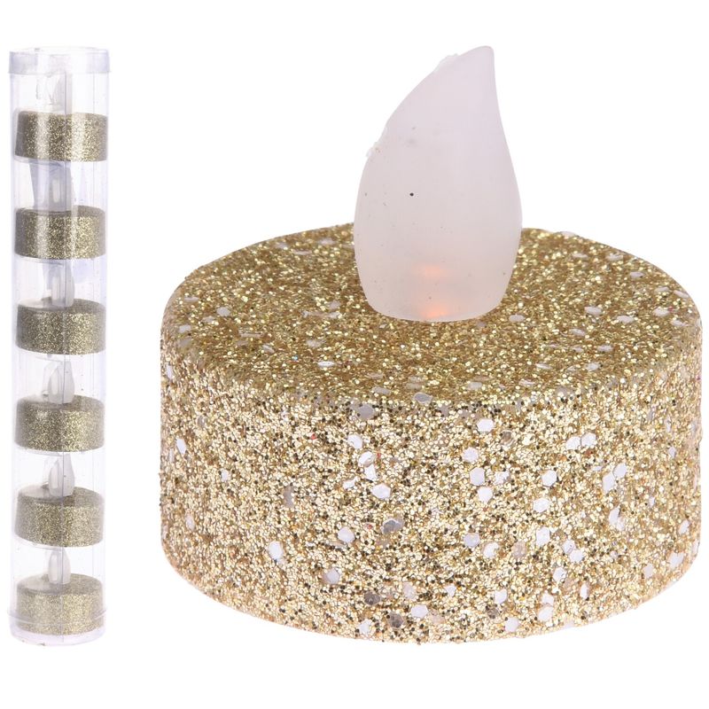 LED - telys med glitter - Gull 6pk