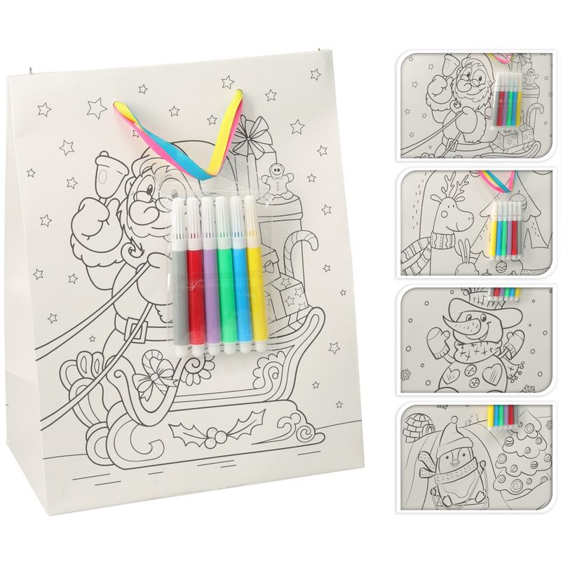 Stor Gavepose Julemotiv Fargelegg Selv | 32x26x10cm | Med 5 Tusjer