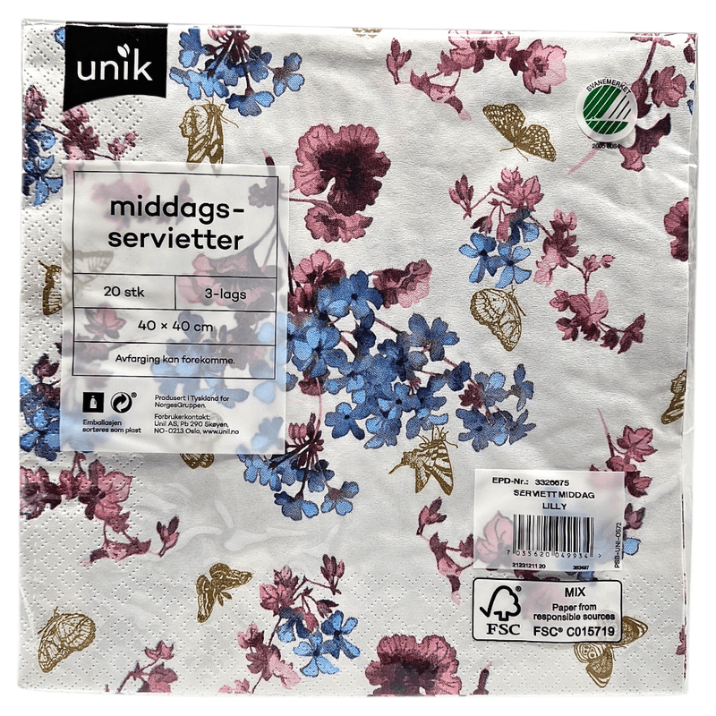 Napkins Lilly 20pk 3-ply | 40x40cm | Unique