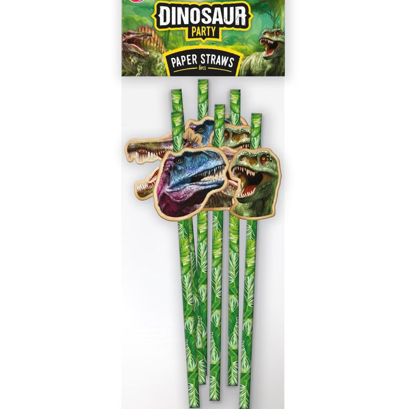 Dinosaur paper straws 6pk 19cm | Moxy Party | Jungle and dino motif