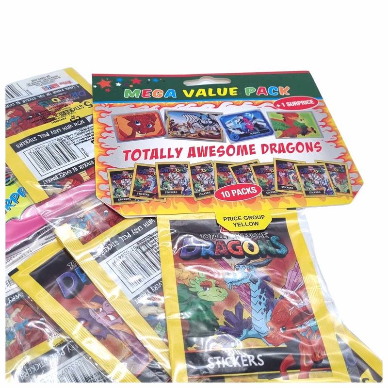 10pk Totally Awesome Dragons Collectible Stickers 50pcs (Big Pack)