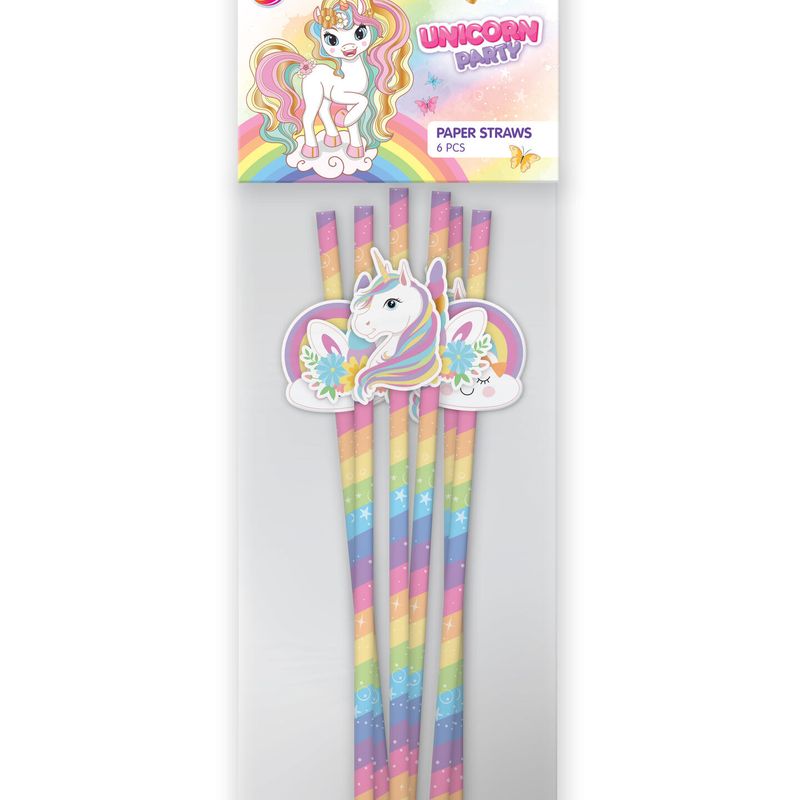 Unicorn paper straws 6pk 19cm | Magical decoration for birthday