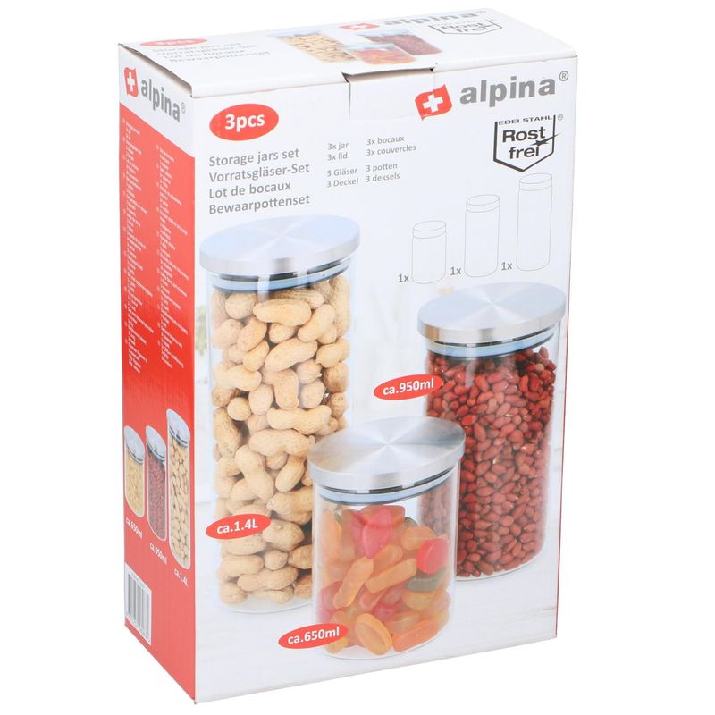 Alpina Glass storage jars 3pk