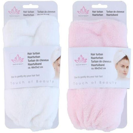 Hair Turban Soft Plush Material With Button | Pink and White