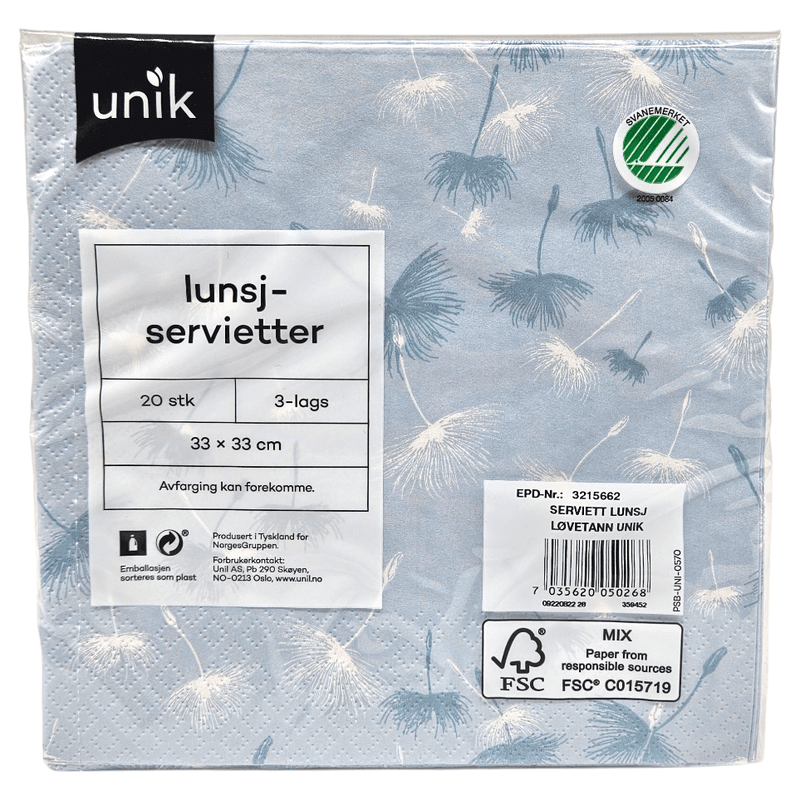 Napkins Dandelion 20pk 3-ply | 33x33cm | Unique