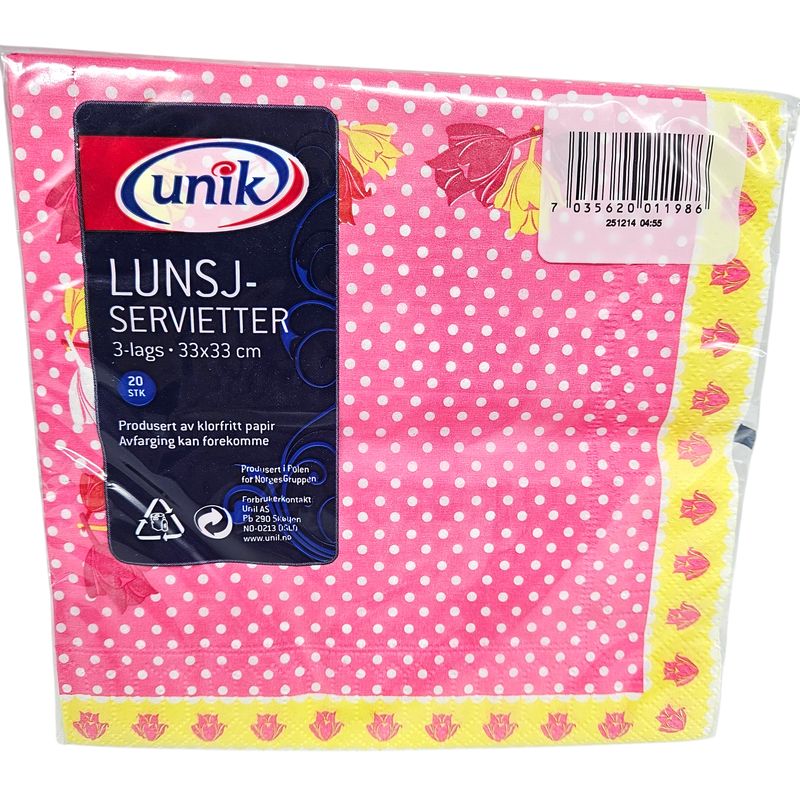 Servietter rosa prikker 20pk 3 - lags | 33x33cm