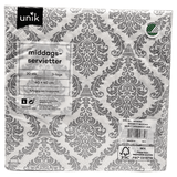 Napkins White with grey ornament 20pk 3-ply | 40x40cm | Unique