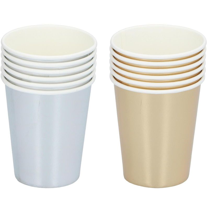 Party Cups Cardboard 6pk 23cm Gold/Silver Metallic
