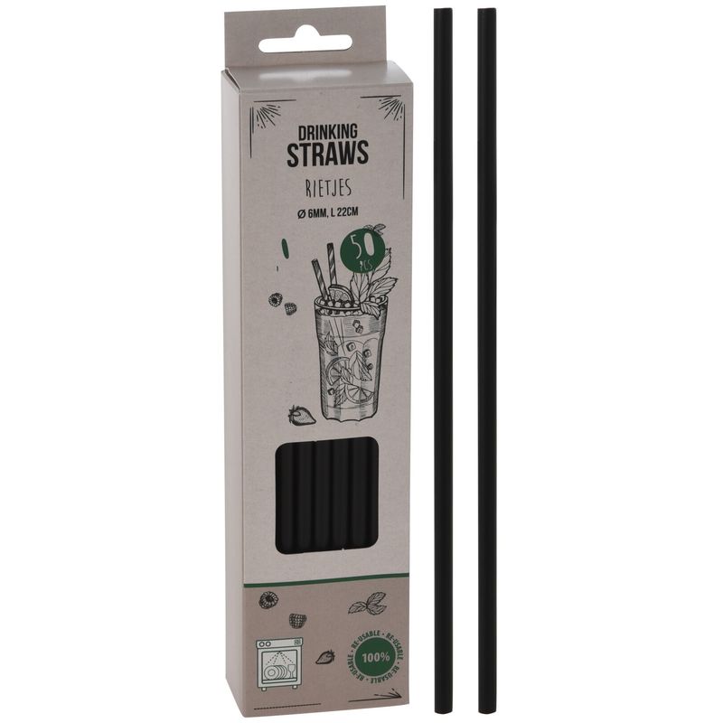 Plastic Straws 50pk Black - Reusable