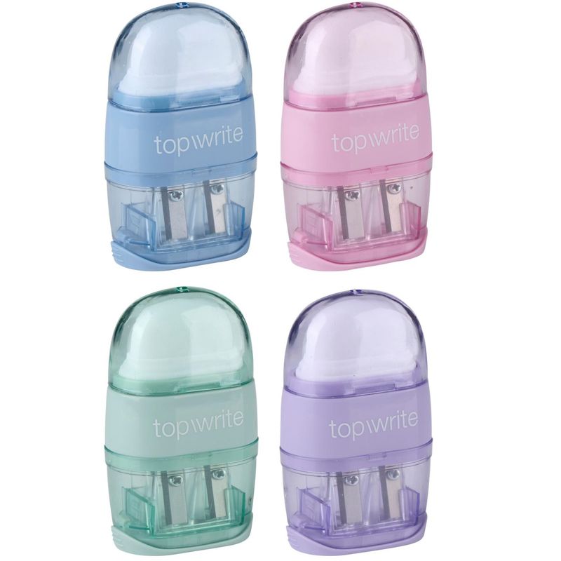 Double pencil sharpener with container and eraser