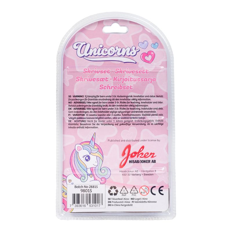 Writing set with unicorn motif