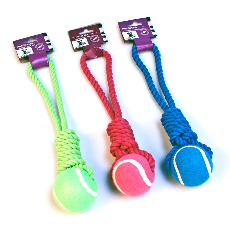Dog toy with rope and ball - 37 cm