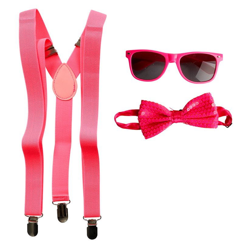 Neon Party costume accessories pink | Sunglasses, suspenders and bow tie