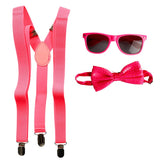 Neon Party costume accessories pink | Sunglasses, suspenders and bow tie
