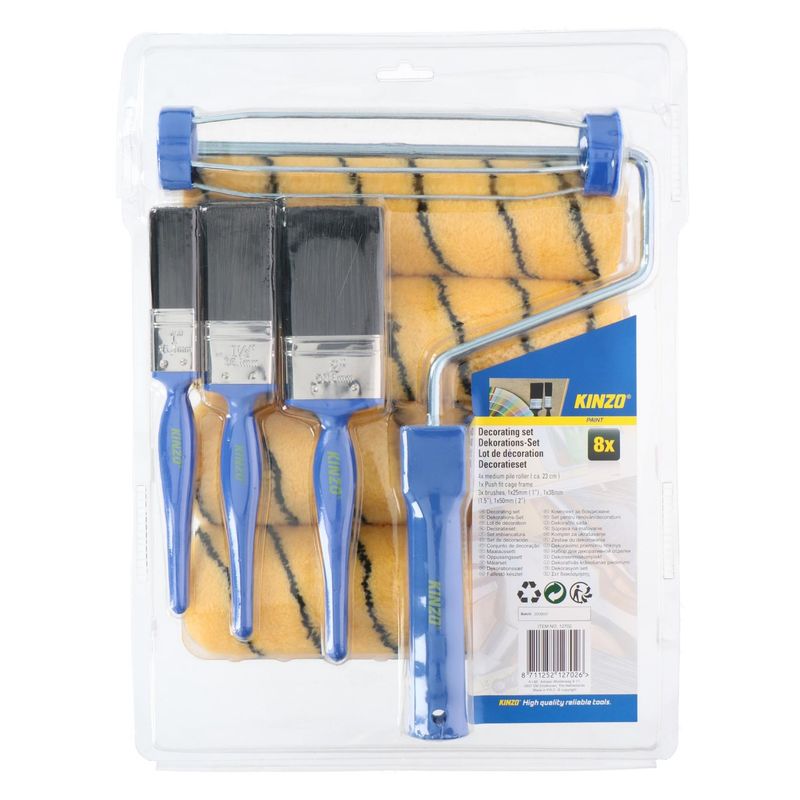 Kinzo 8 - delt malerullsett - 1 brakett - 4 ruller - 3 pensler