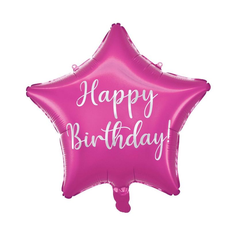 Foil Balloon Happy Birthday! Star Shaped Pink