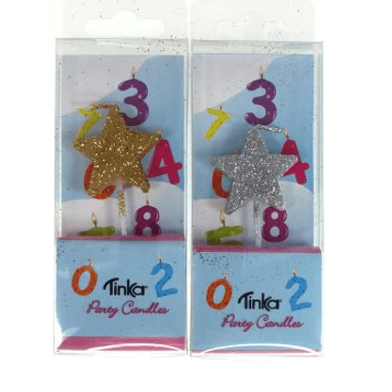 Tinka Cake Candle Star Silver &amp; Gold 6pk