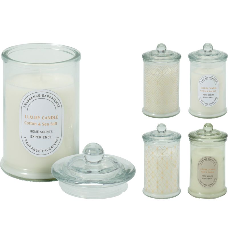 Duftlys i glasskrukke 14,5cm | 4 dufter med lokk | Perfekt julegave