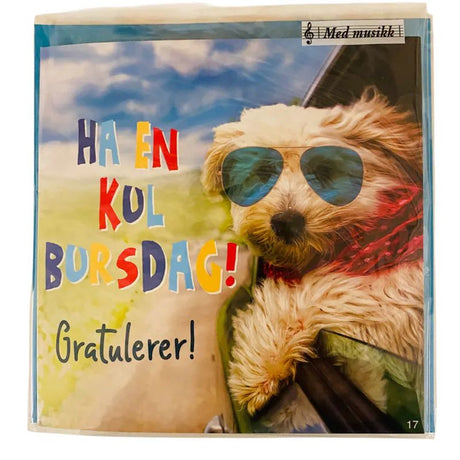 Morsomt bursdagskort med musikk | Hund i bil