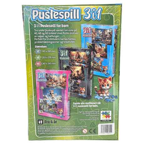 Puslespill 3i1 Hunder & Katter | Tre puslespill i én eske