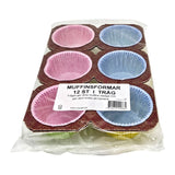 Muffinsformer fargemiks 12pk | Med dekorativ kant