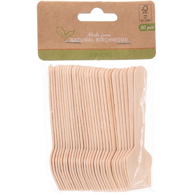 Disposable Cutlery Spoon 30pk Bamboo | Flat Tip