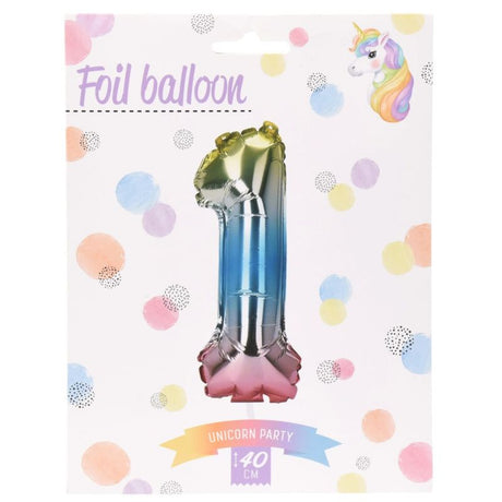 Number Balloons Foil Multicolored Unicorn 40cm