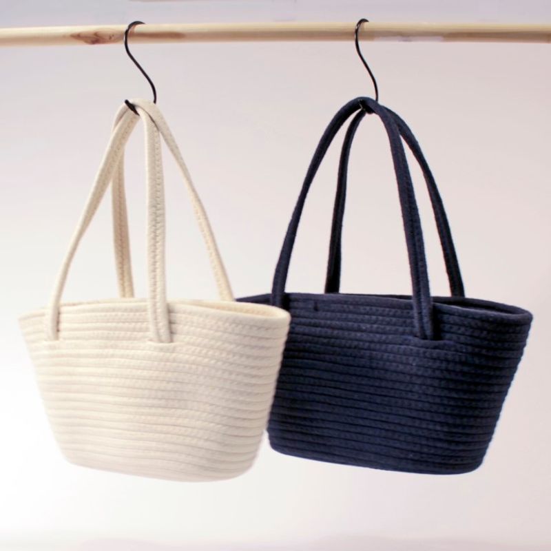 Strandveske i bomull 42x19cm | Flettet look