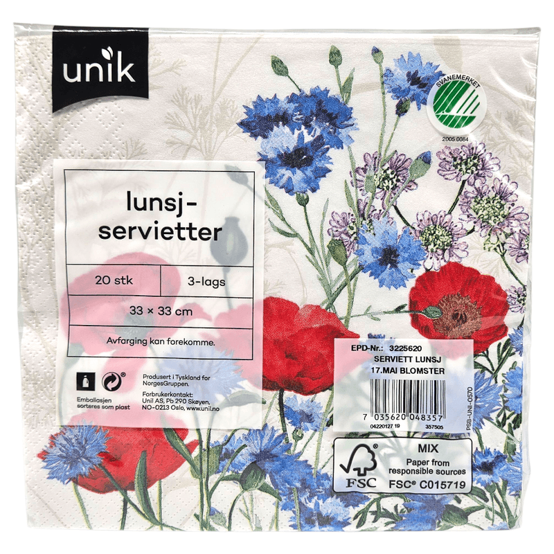 Napkins May 17 flowers 20pk 3-ply | 33x33cm | Unique