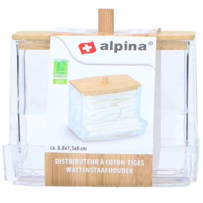 Alpina Cotton Swab Holder | Practical dispenser with bamboo lid