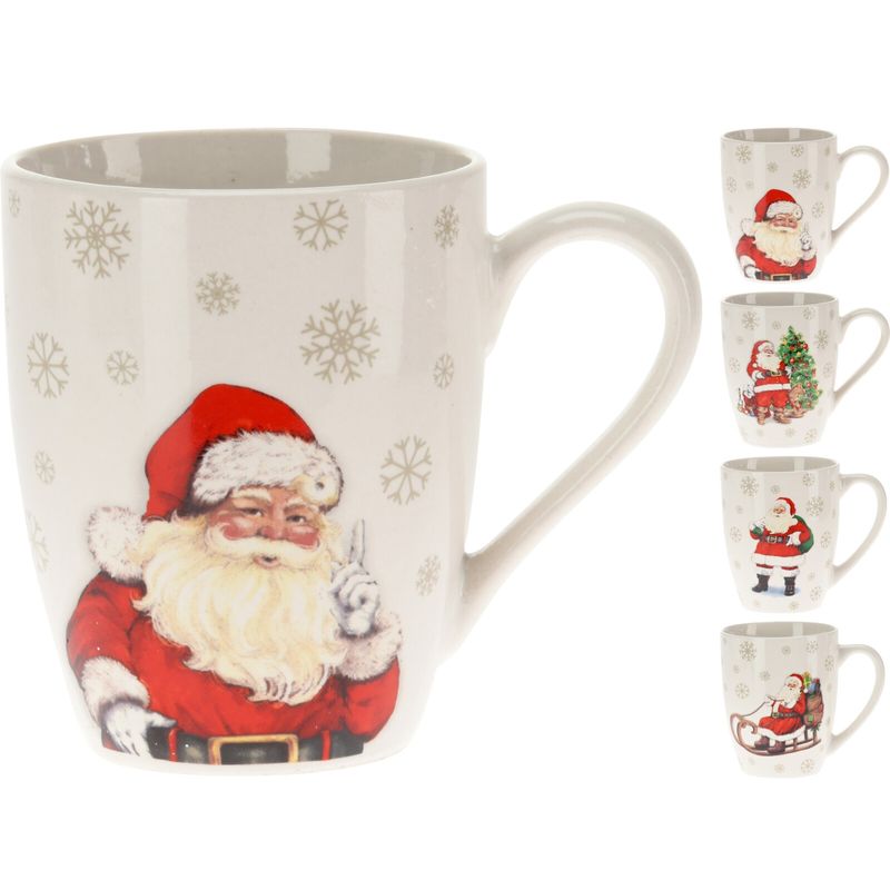 Christmas Mug in Porcelain | Classic Santa Claus Motif 340ml | 4asst.