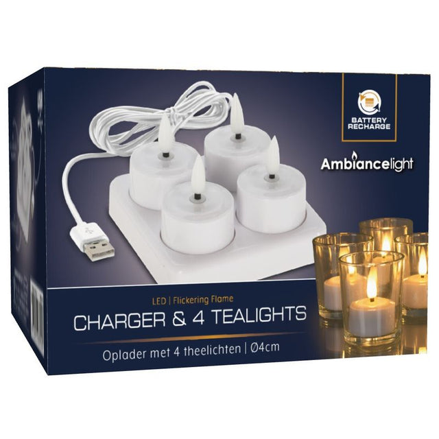 Oppladbart LED - Telyssett 4pk Med lader