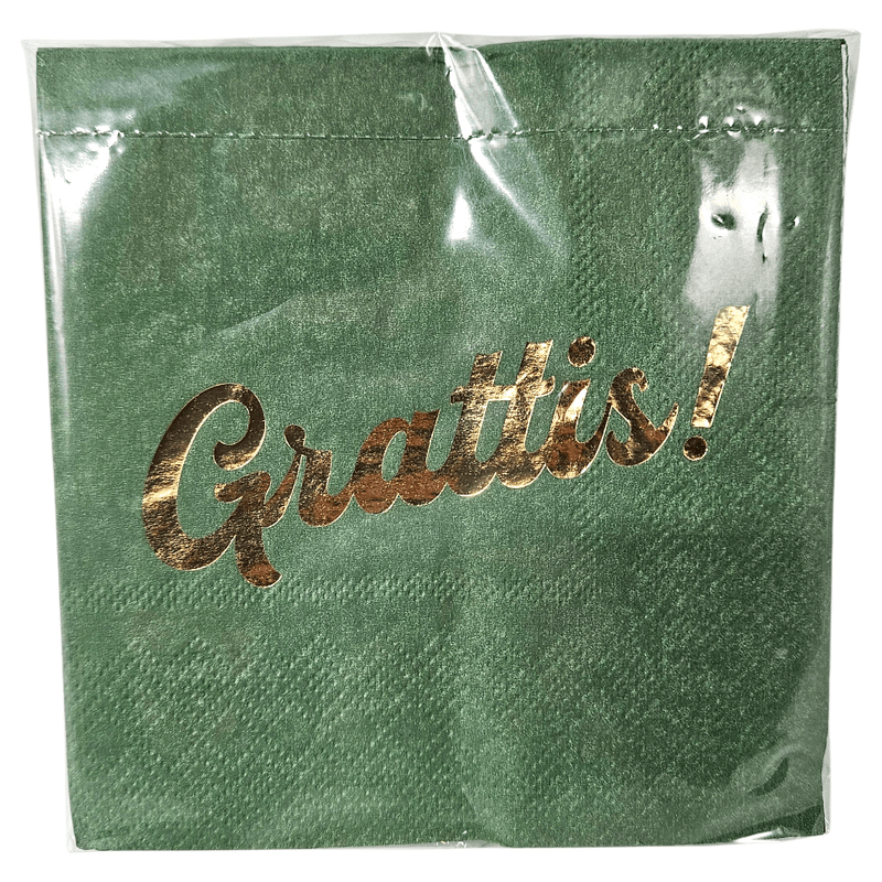 Napkins Congratulations 20pk 25x25cm | Green with gold text | Trend Design
