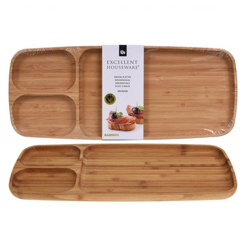 Serving dish in Bamboo with 3 rooms | Excellent Houseware 39x16cm