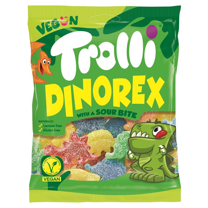 Trolli Dino Rex Surt Godteri 100g | Dinosaurform
