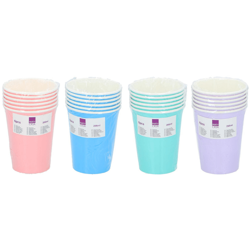 Engangskopper papp 266ml pastell 6pk | 4ass | Fest og bursdag