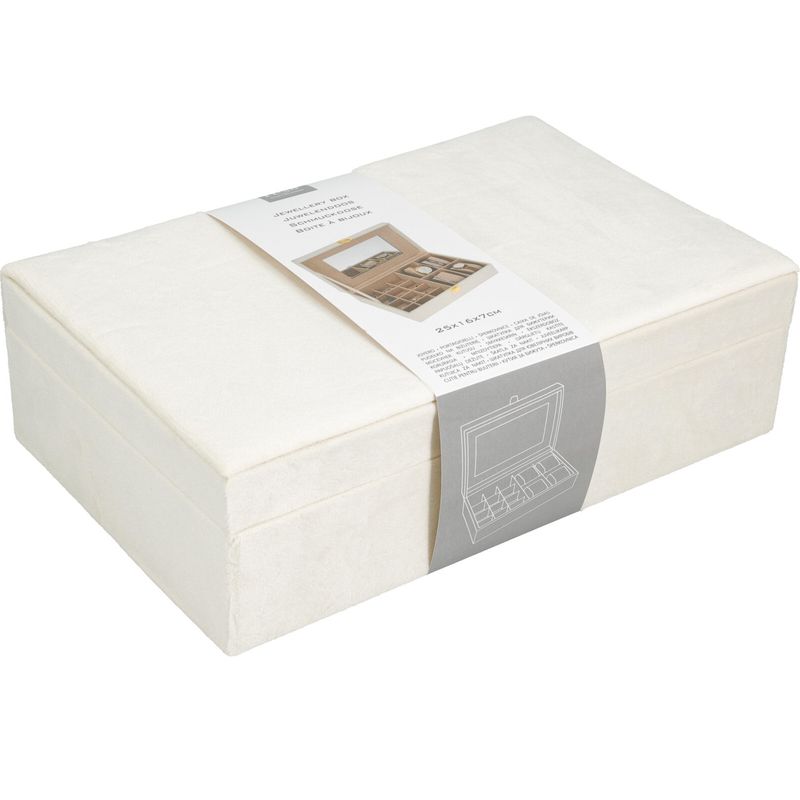 Jewelry Box Velvet 16 Compartments with Mirror | White | Elegant Storage