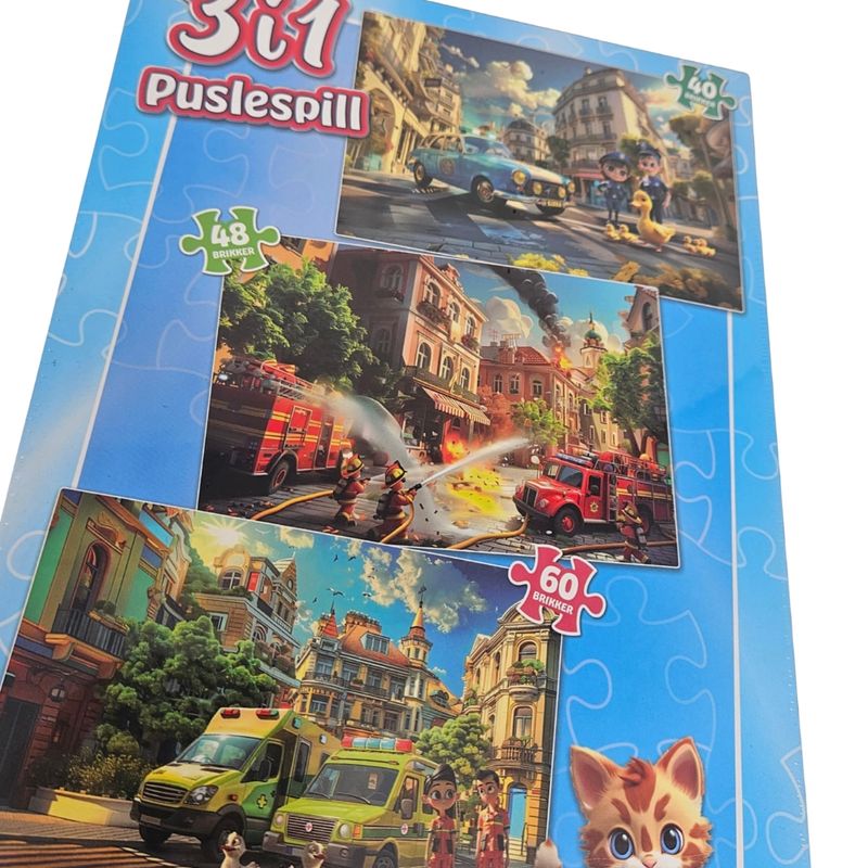 Puzzle 3in1 for children | Police Fire Department Ambulance | 40 - 60 pieces