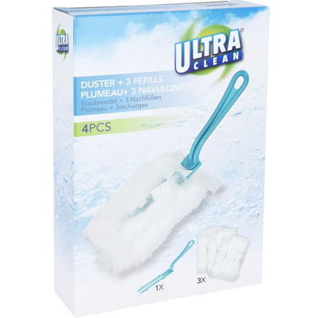 Dust collection brush with handle and 3 replaceable heads