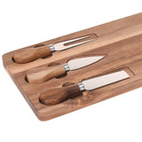 Ostesett i acaciatre med serveringsbrett og 3 kniver
