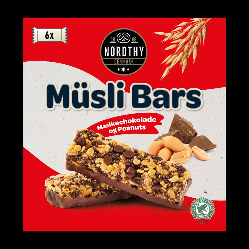 Nordthy Müslibar Peanøtter og Melkesjokolade 150g | 6x25g energibarer