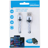 Grundig Micro USB Ladekabel 2m | Hvit Nylon