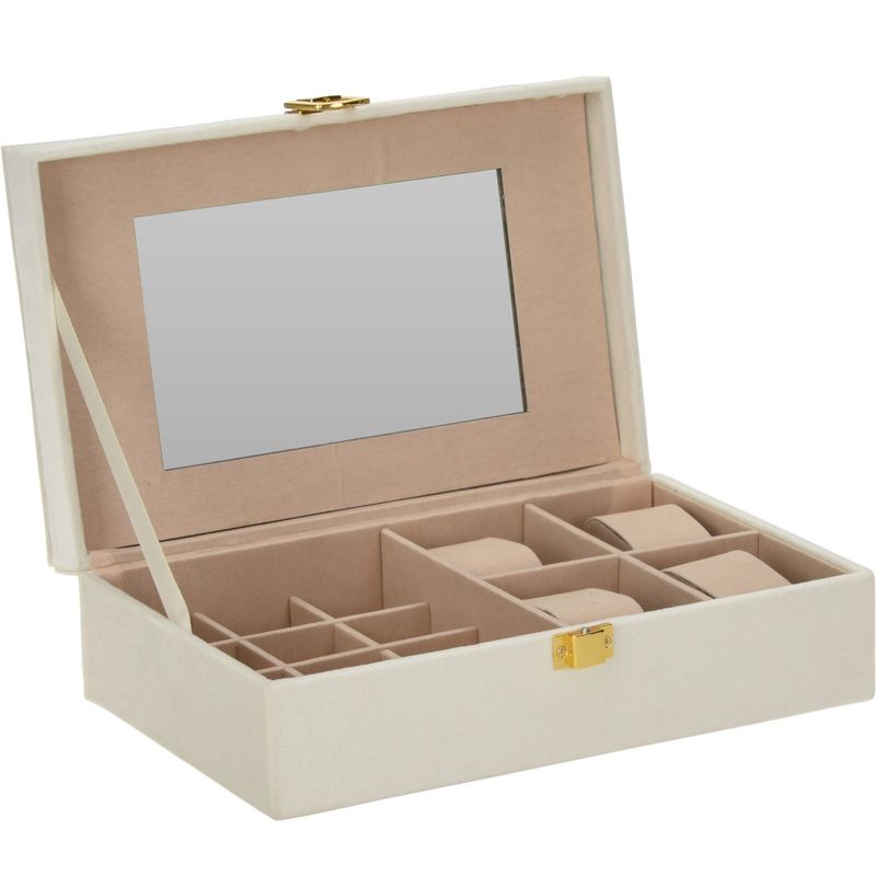 Jewelry Box Velvet 16 Compartments with Mirror | White | Elegant Storage