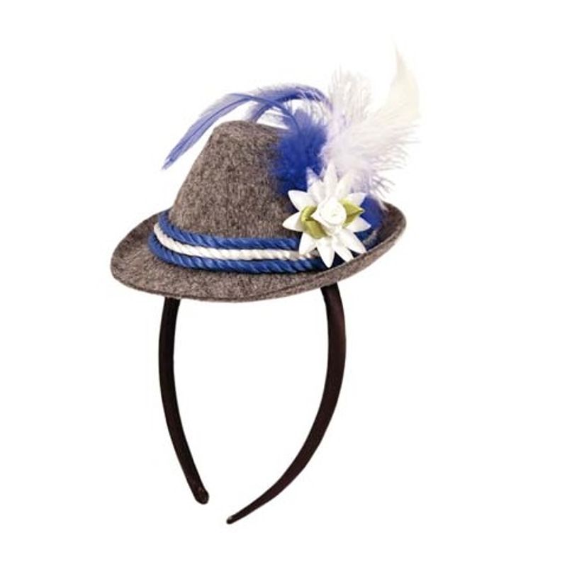 Tyrolean hat grey &amp; blue with feathers and hair band