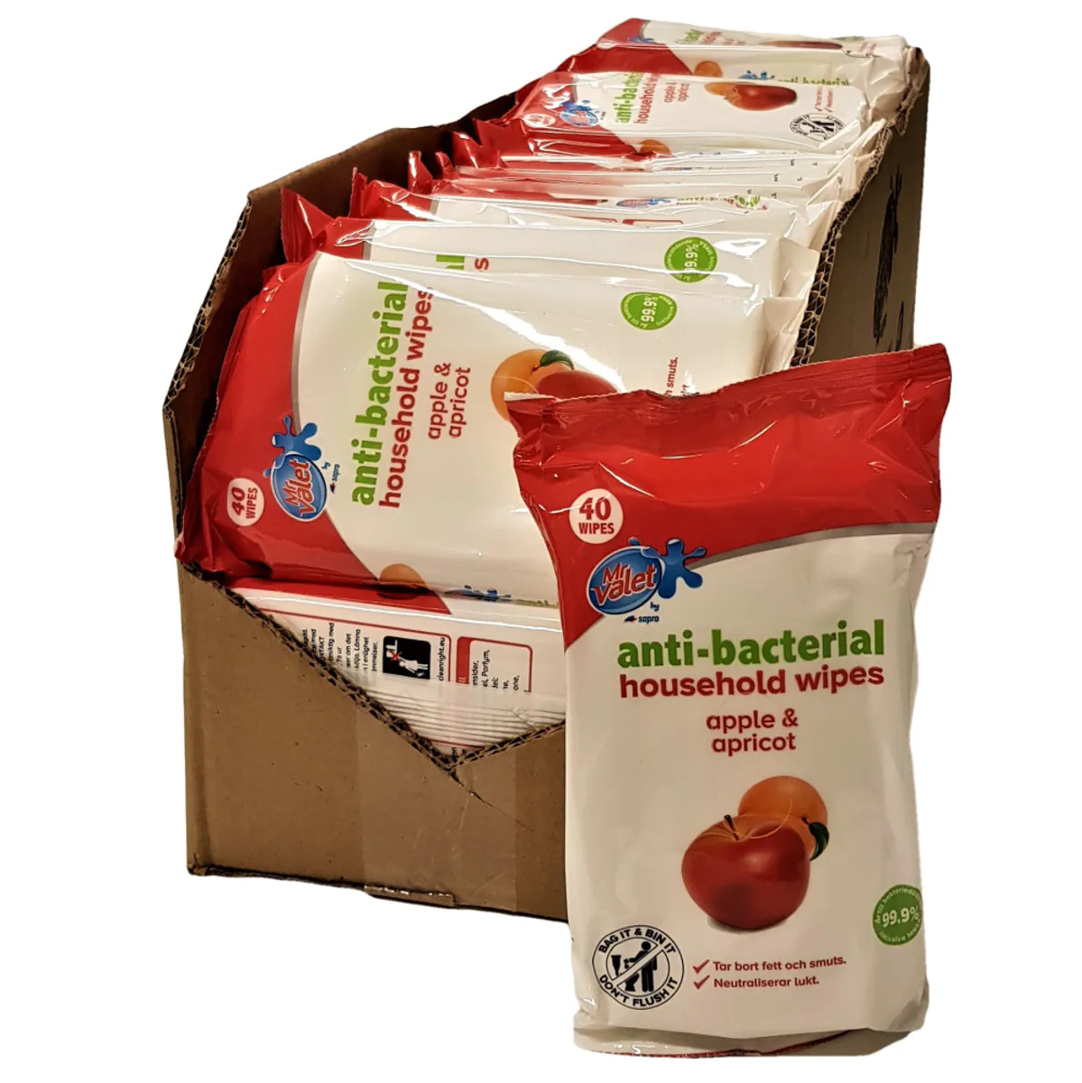 Antibakteriell Wipes Eple & Aprikos 32x40pk | Storpakk